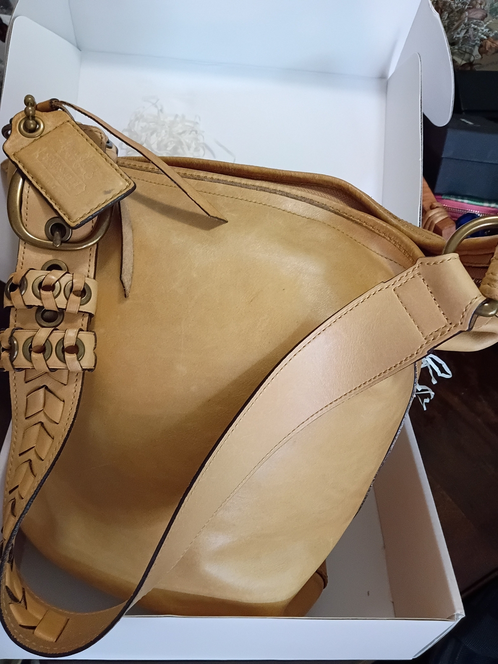 Coach Bleeker Tattersall Butter Leather Hobo Shoulder Bag Original Hang Tag